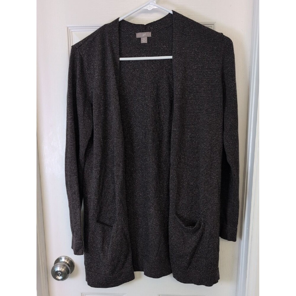 J. Jill Silk Cotton Blend Brown Speckled Open-Front Cardigan